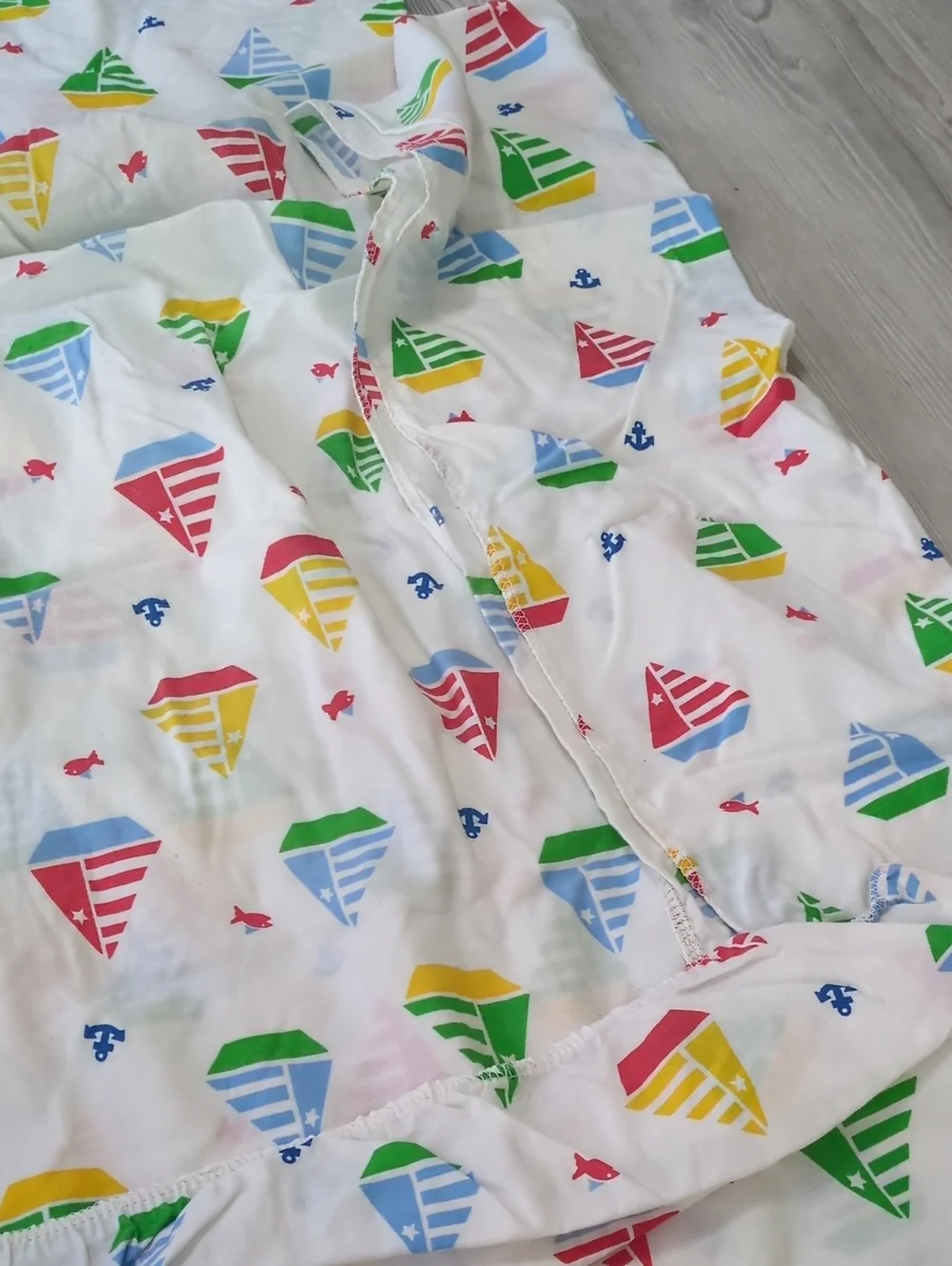 Vintage 90s Welswood Sailboat Sheet Fabric Craft Lot Nautical Y2K Cotton Blend